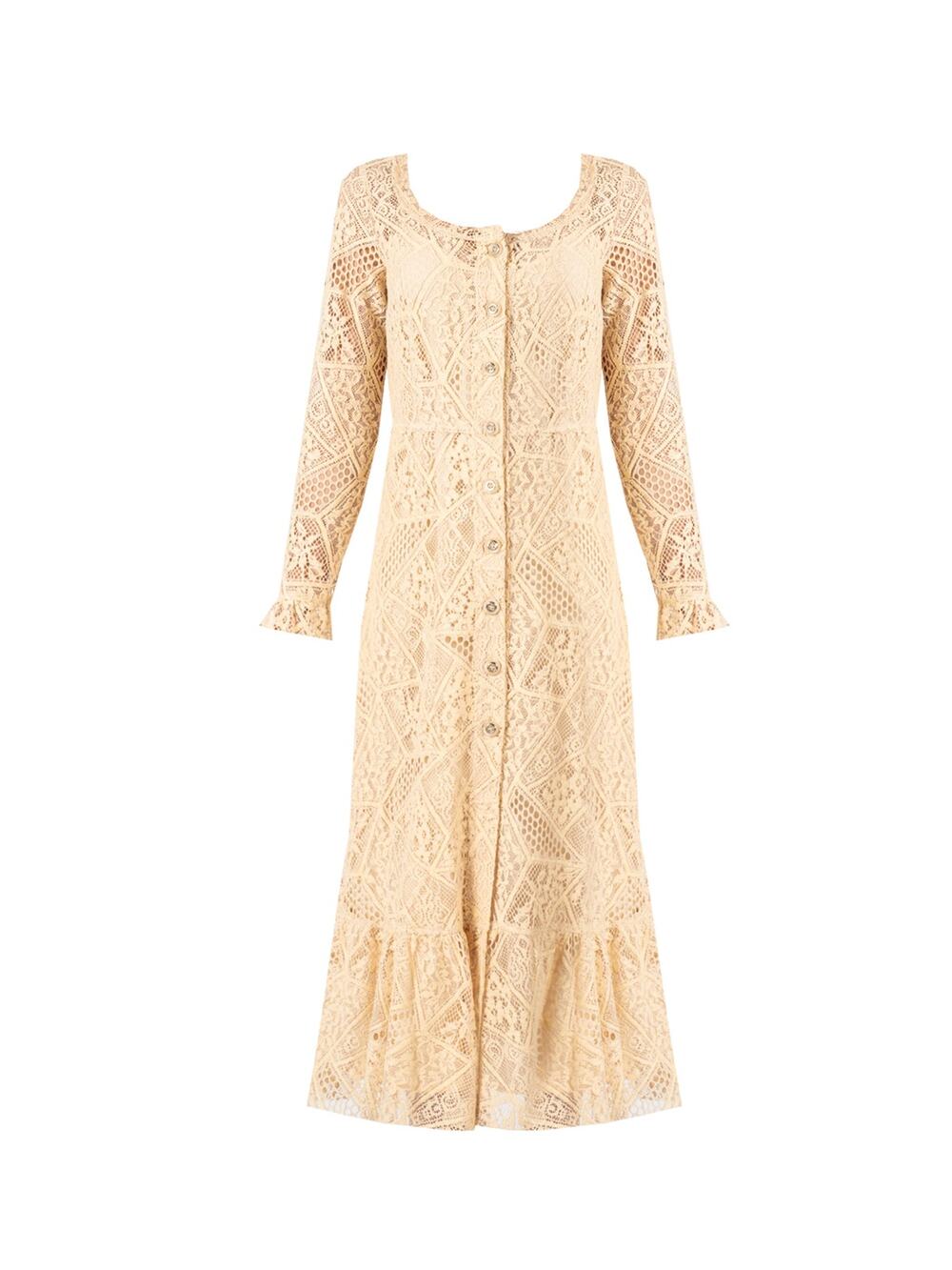 Pinko Cittadella Dress Beige Pizzo Patchwork Lace NWT IT 40 US 2-4 $480